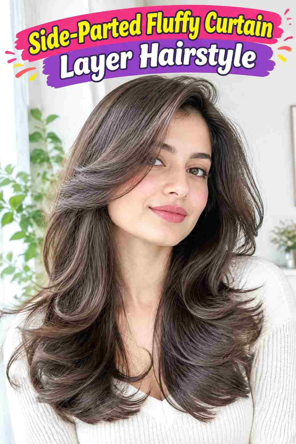 Side-Parted Fluffy Curtain Layer Hairstyle