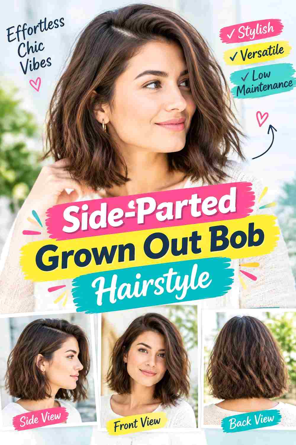 Side-Parted Grown Out Bob Hairstyle