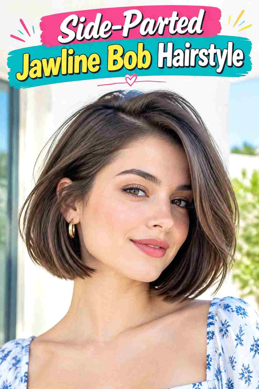 Side-Parted Jawline Bob Hairstyle