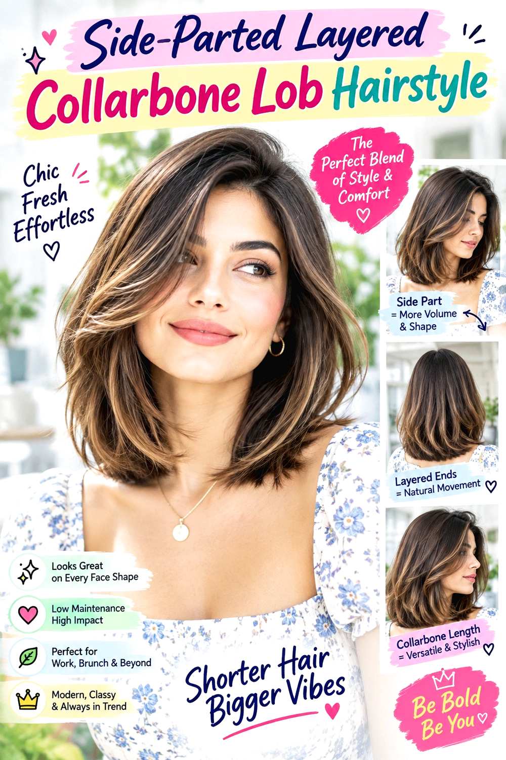 Side-Parted Layered Collarbone Lob Hairstyle