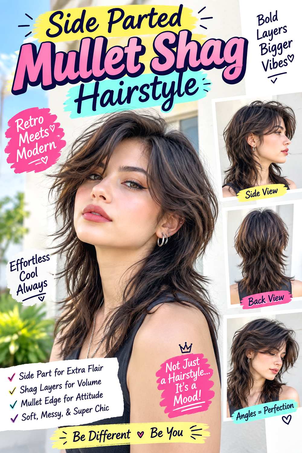 Side Parted Mullet Shag Hairstyle