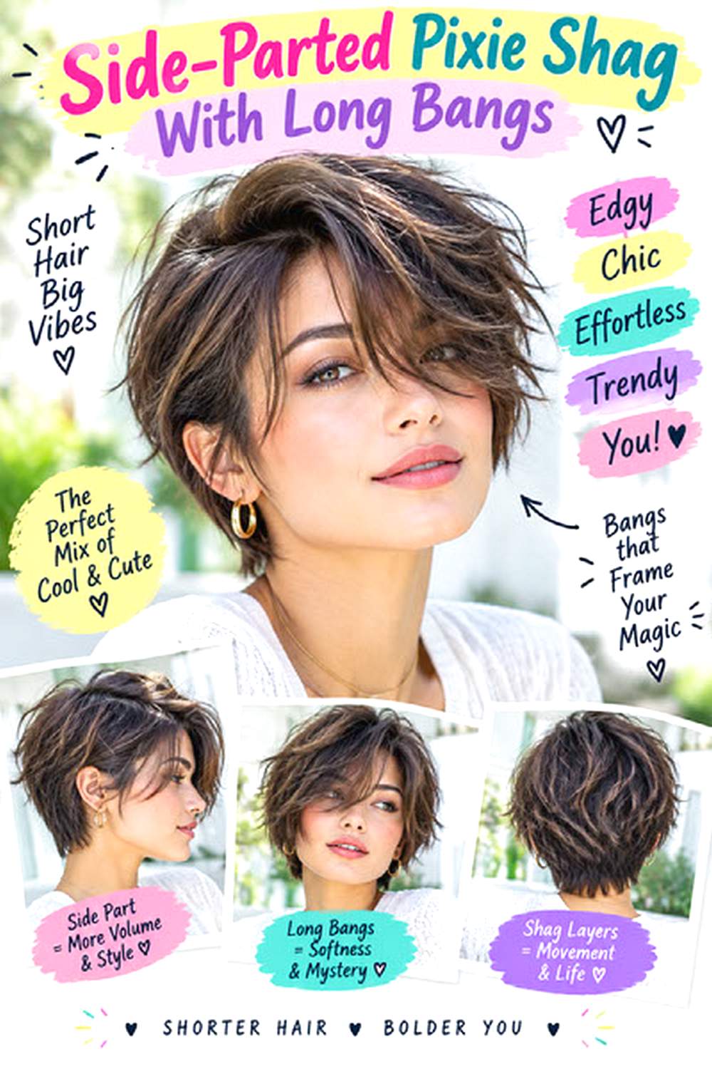 Side-Parted Pixie Shag With Long Bangs