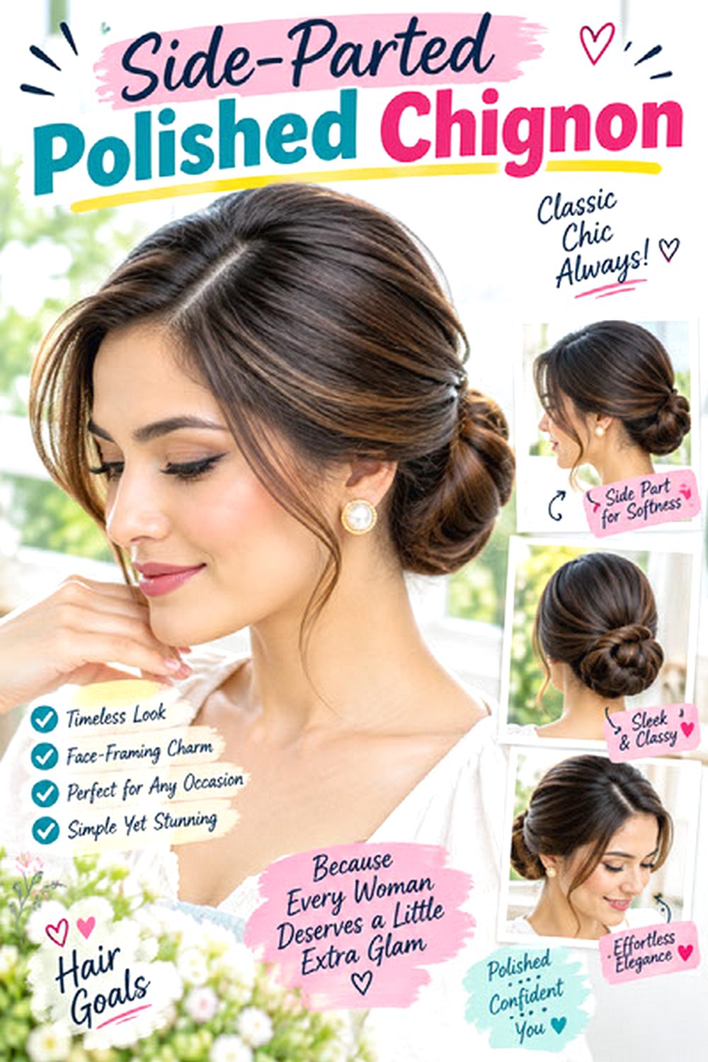 Side-Parted Polished Chignon hairstyle