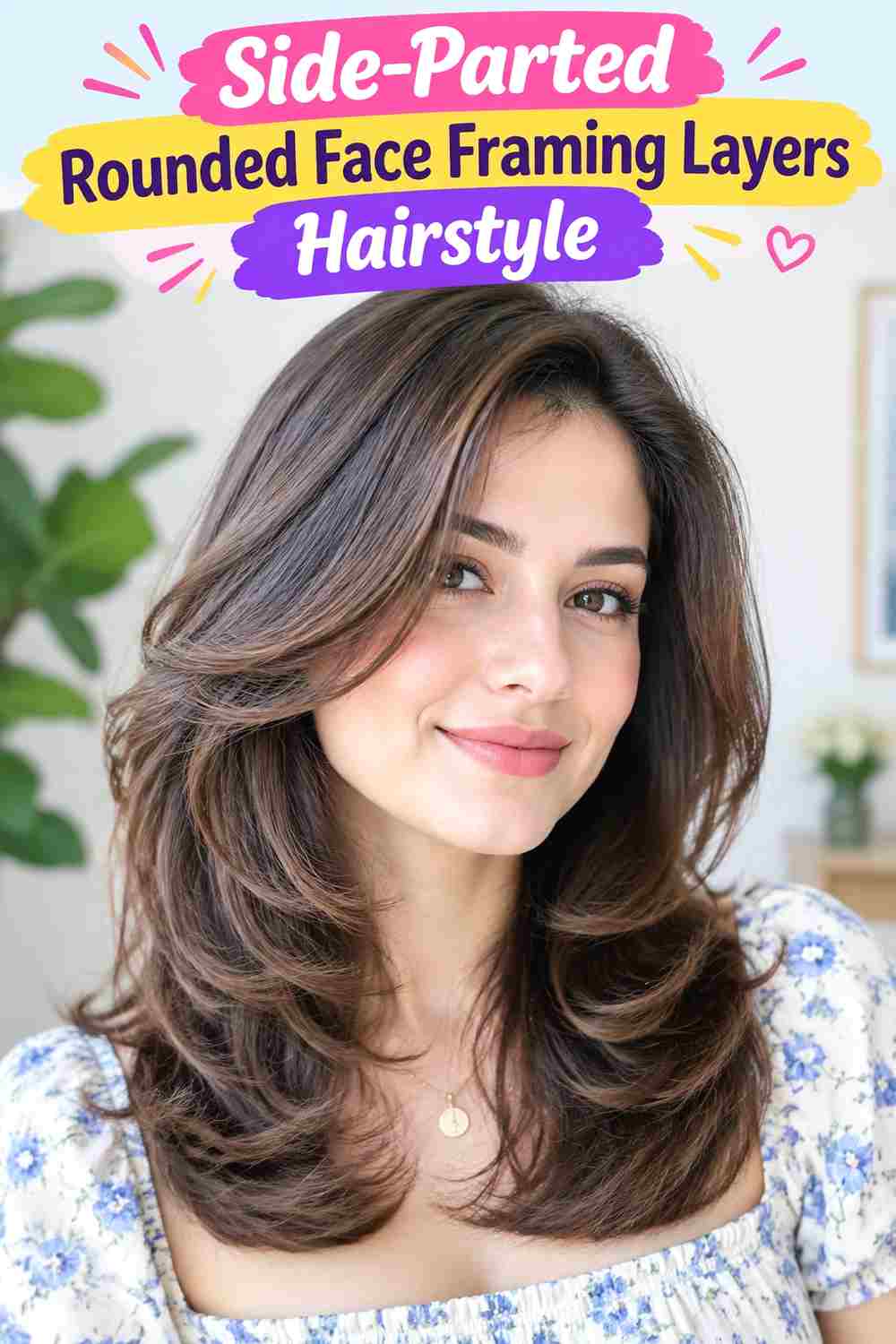 Side-Parted Rounded Face Framing Layers Hairstyle