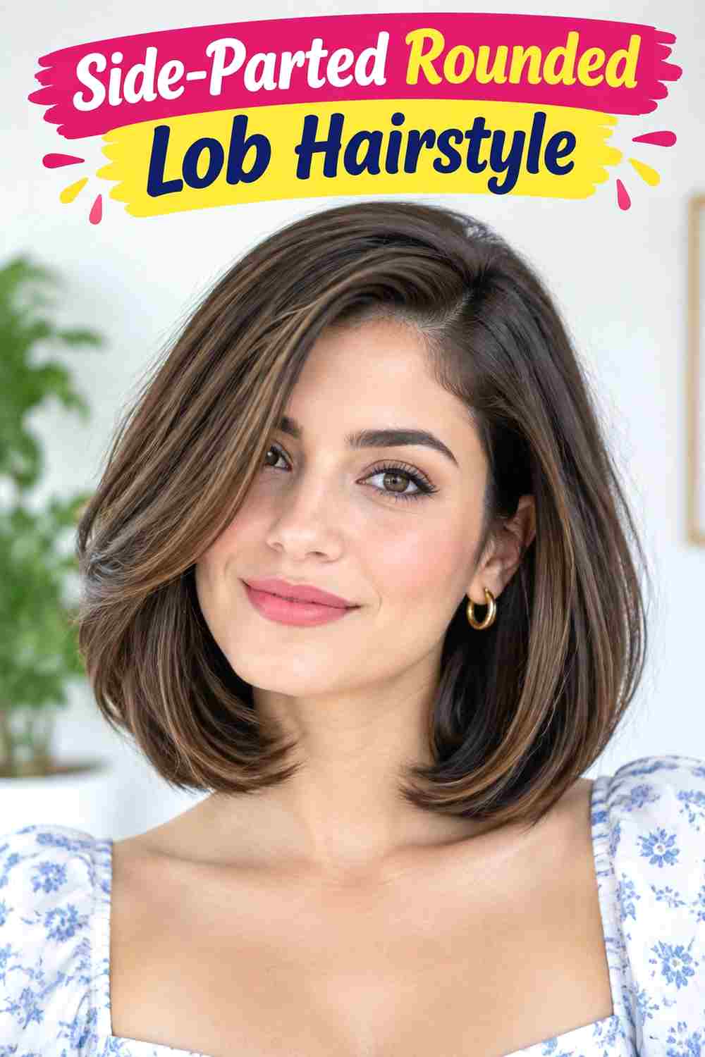 Side-Parted Rounded Lob Hairstyle