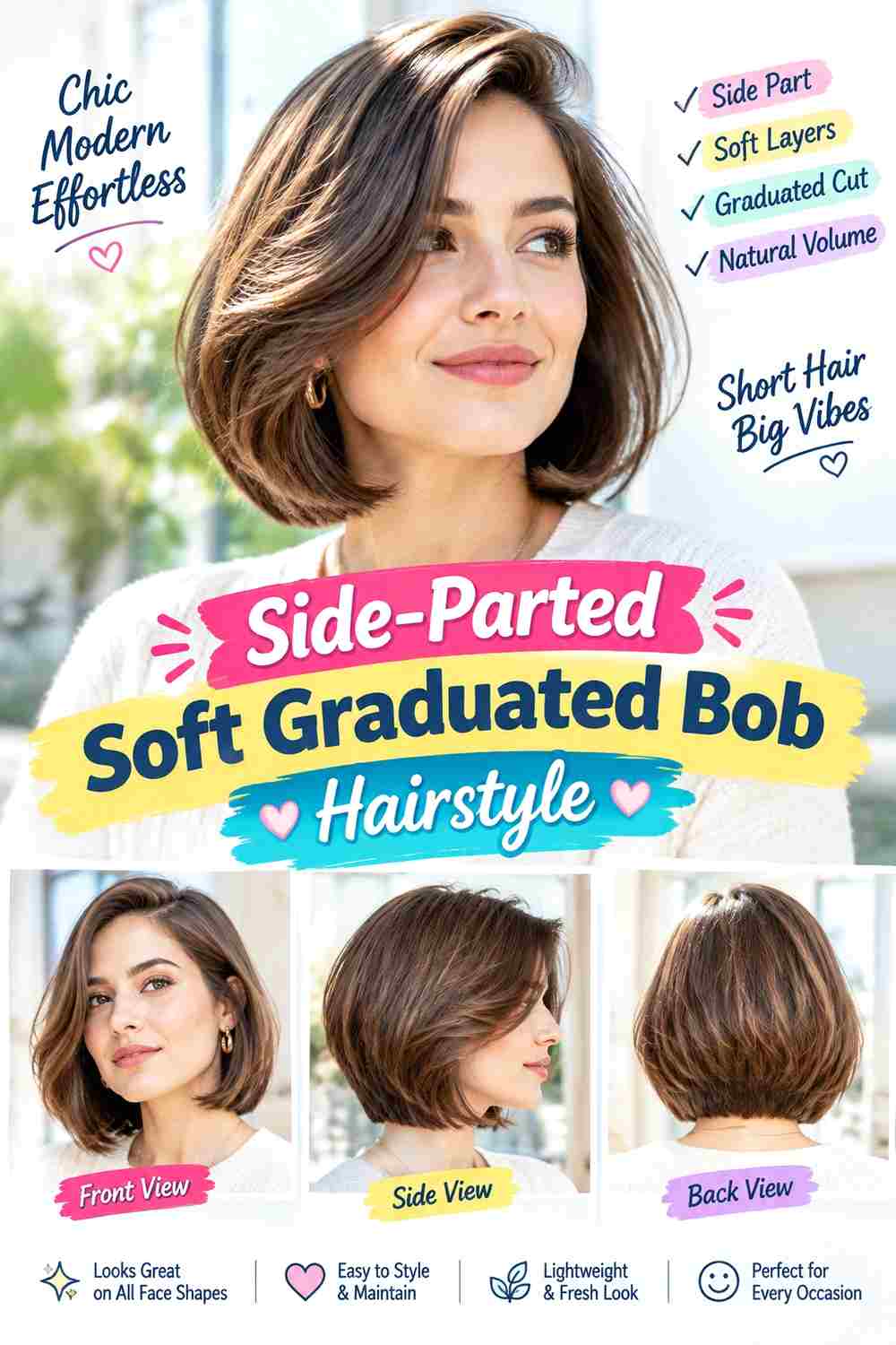 Side-Parted Soft Graduated Bob Hairstyle