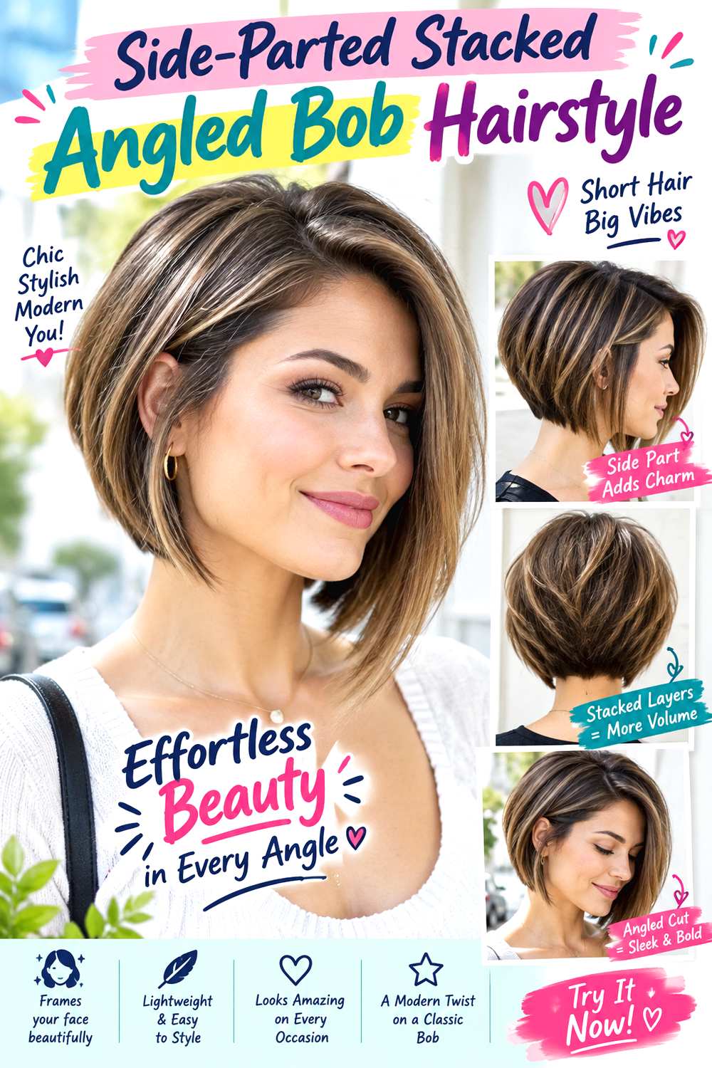 Side-Parted Stacked Angled Bob Hairstyle