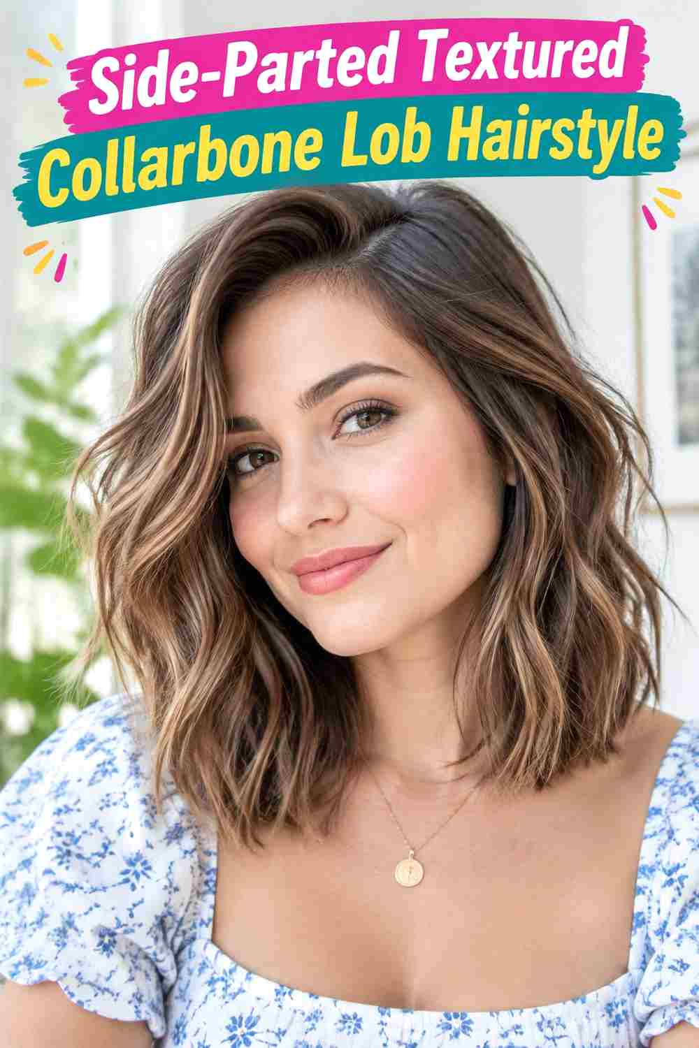 Side-Parted Textured Collarbone Lob Hairstyle