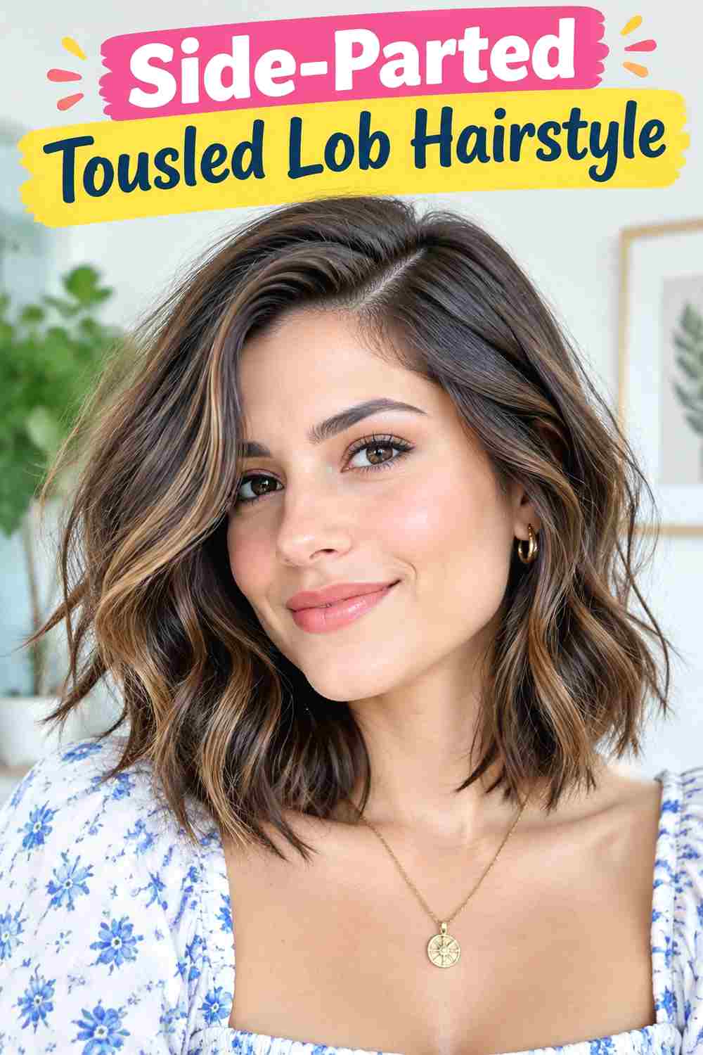 Side-Parted Tousled Lob Hairstyle