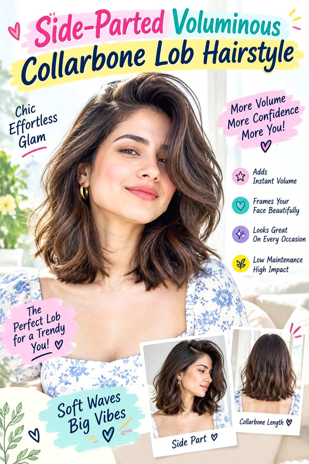 Side-Parted Voluminous Collarbone Lob Hairstyle