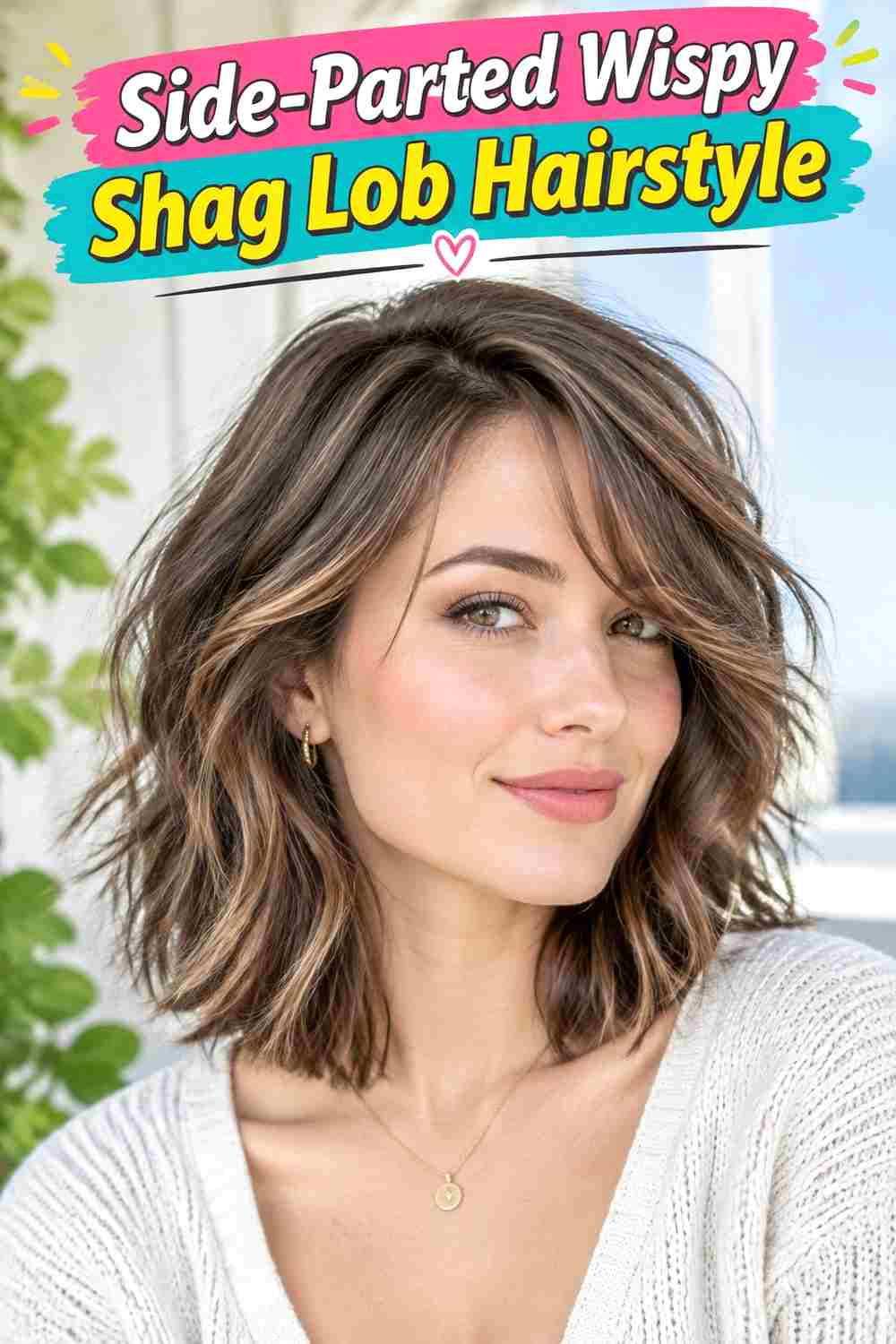 Side-Parted Wispy Shag Lob Hairstyle