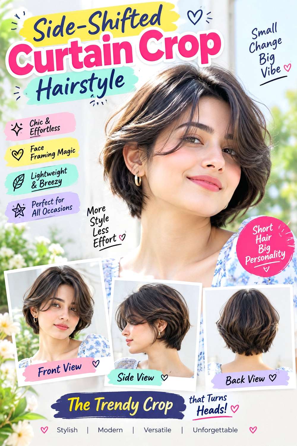 Side-Shifted Curtain Crop Hairstyle