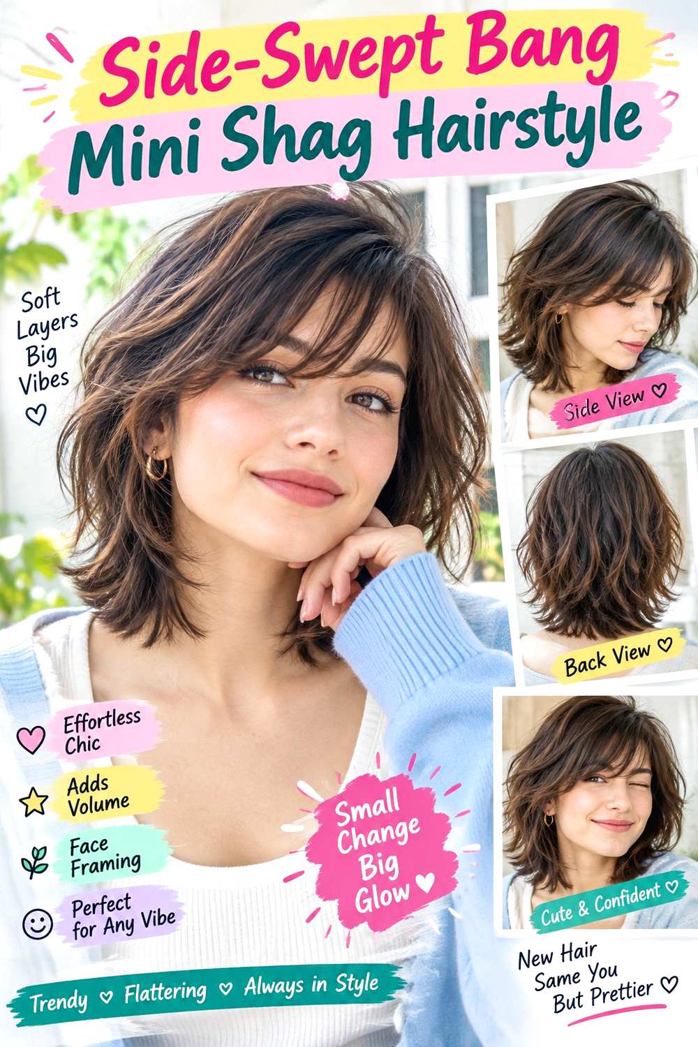 Side-Swept Bang Mini Shag Hairstyle