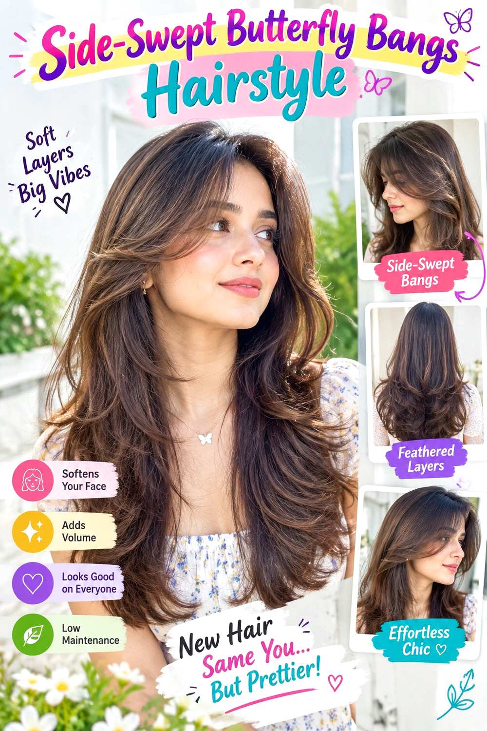 Side-Swept Butterfly Bangs Hairstyle