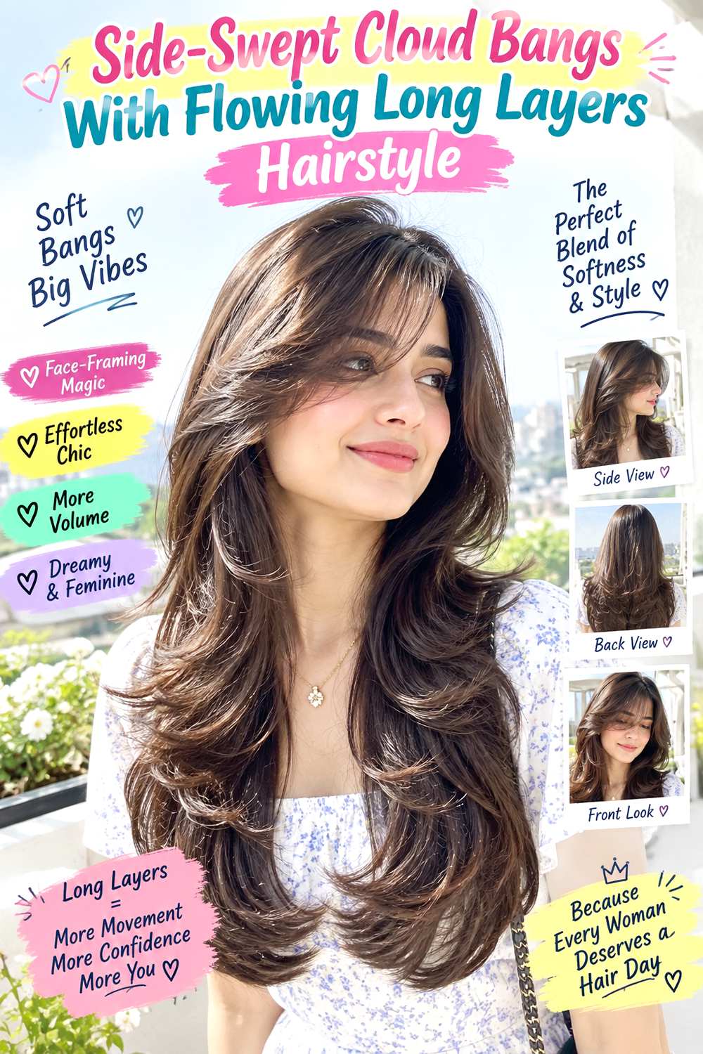 Side-Swept Cloud Bangs With Flowing Long Layers Hairstyle