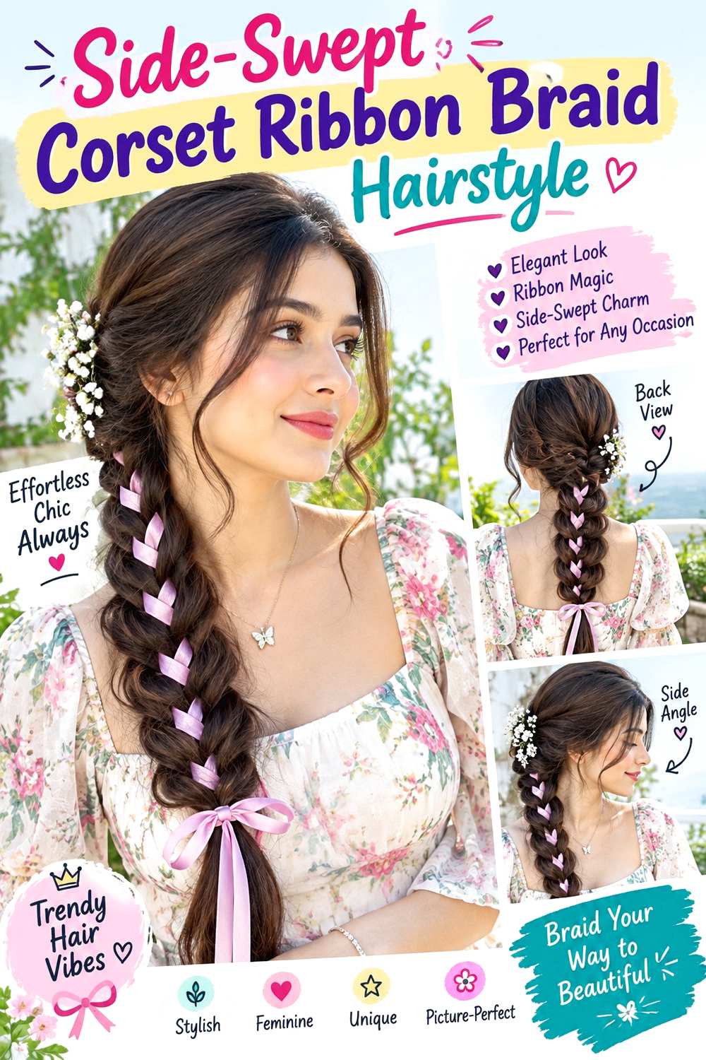 Side-Swept Corset Ribbon Braid Hairstyle
