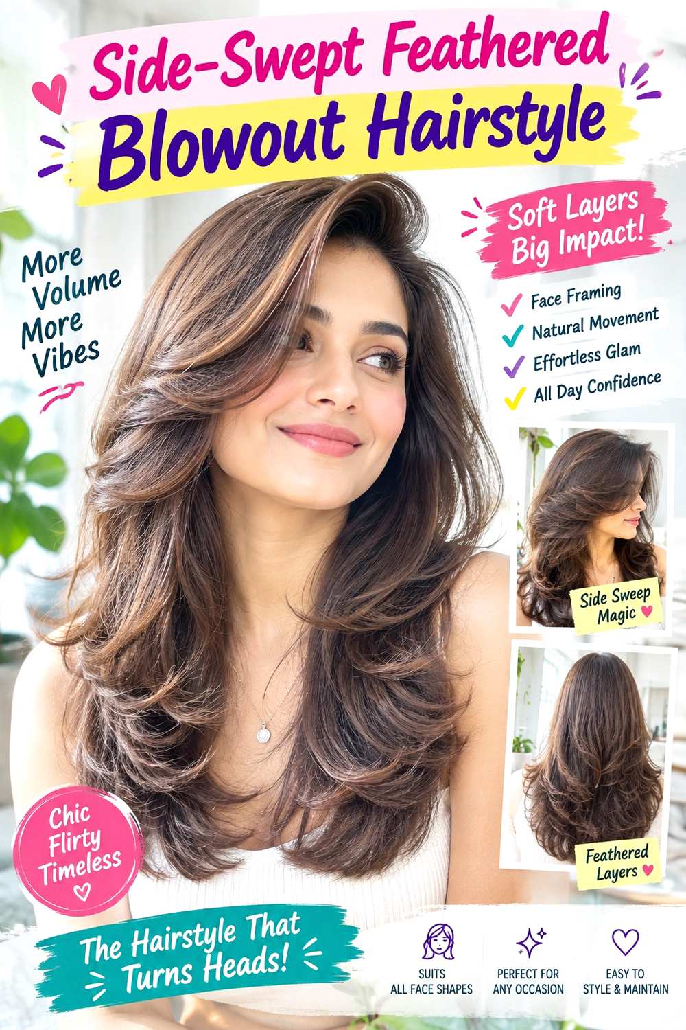 Side-Swept Feathered Blowout Hairstyle