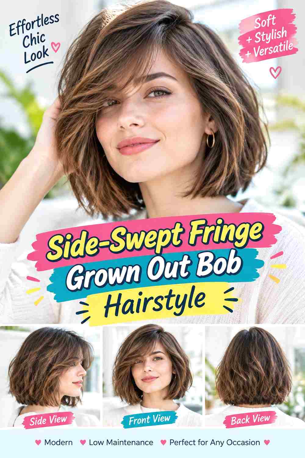 Side-Swept Fringe Grown Out Bob Hairstyle