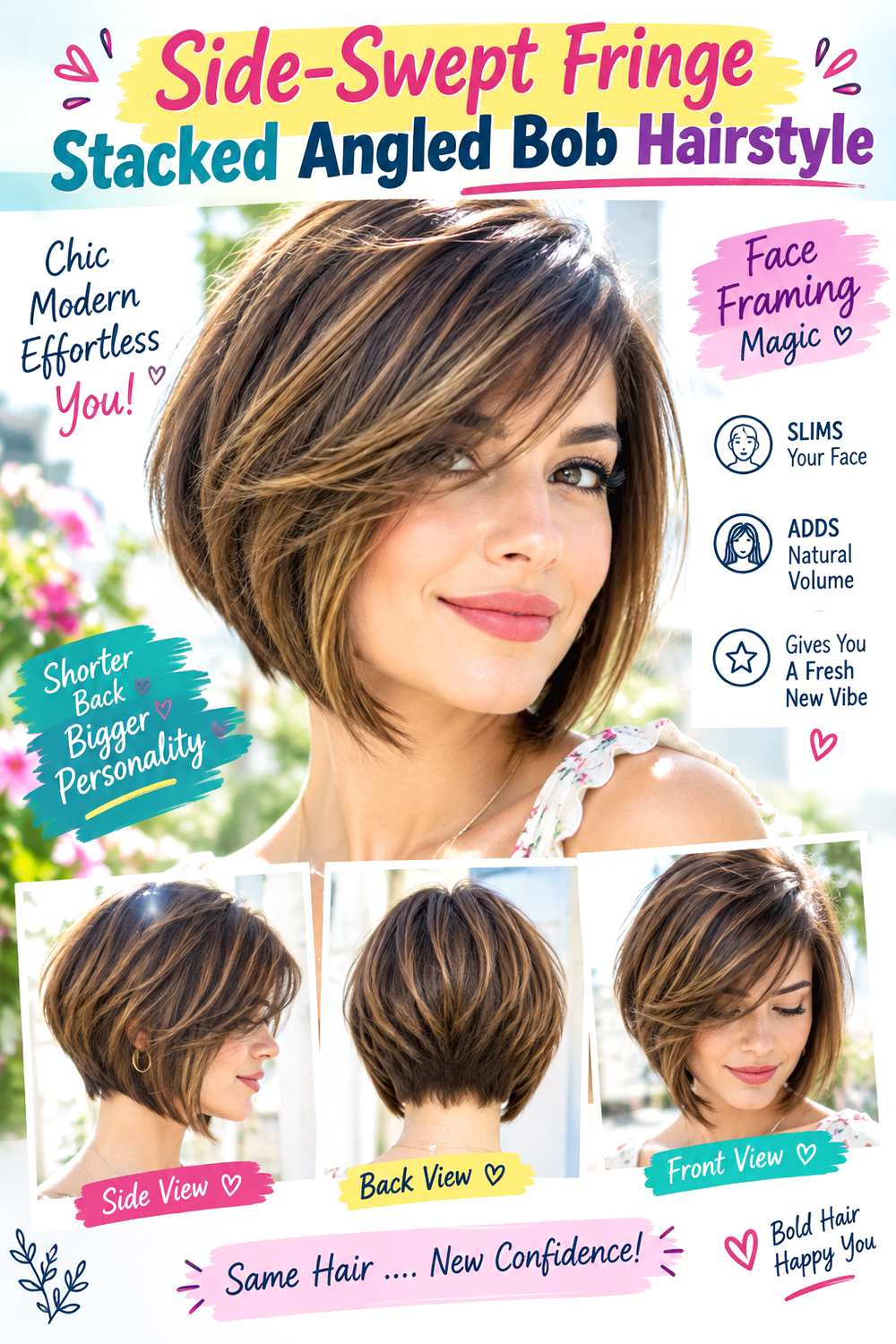 Side-Swept Fringe Stacked Angled Bob Hairstyle