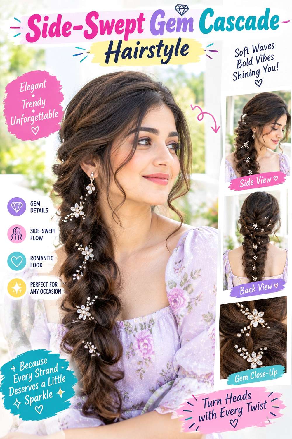 Side-Swept Gem Cascade Hairstyle