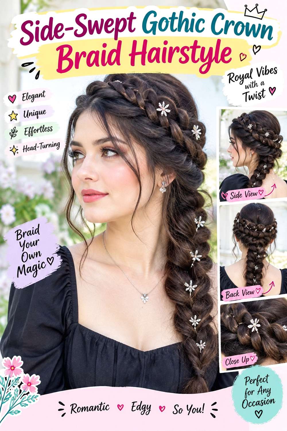 Side-Swept Gothic Crown Braid Hairstyle