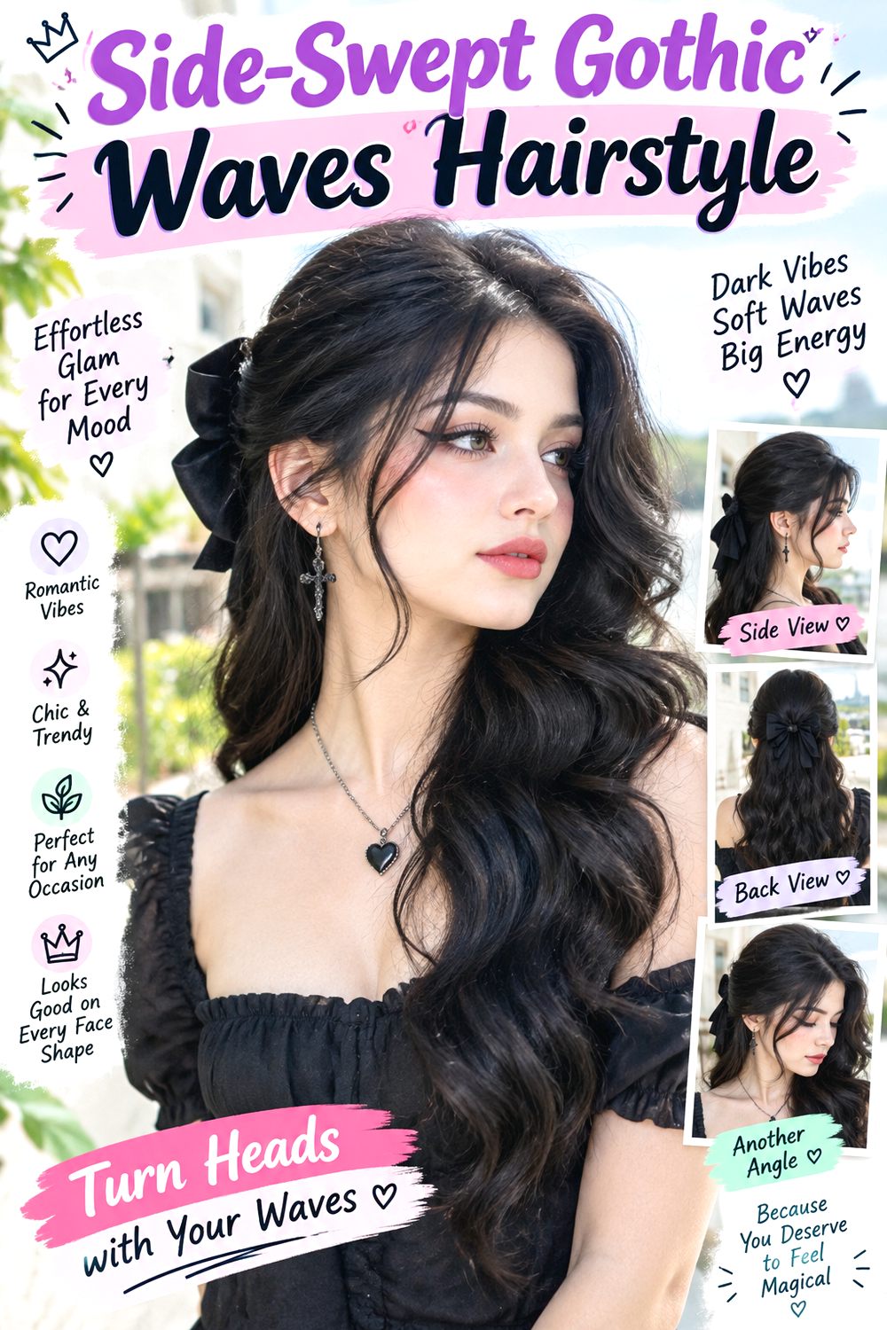 Side-Swept Gothic Waves Hairstyle