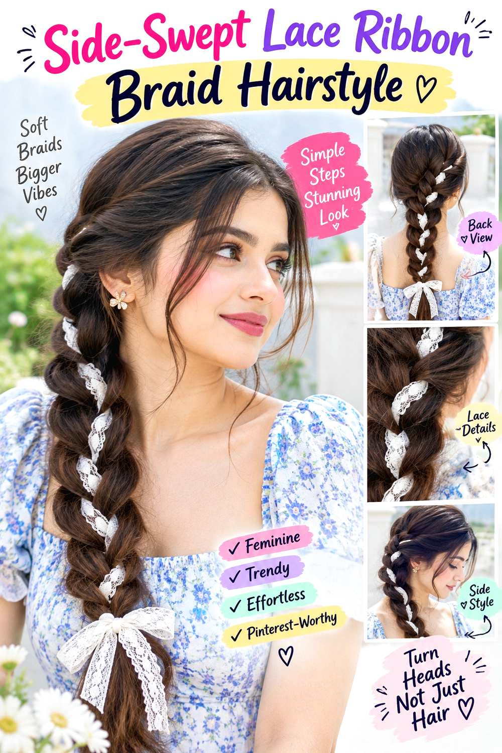 Side-Swept Lace Ribbon Braid Hairstyle