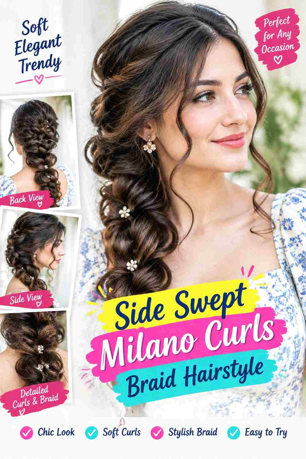 Side Swept Milano Curls Braid Hairstyle
