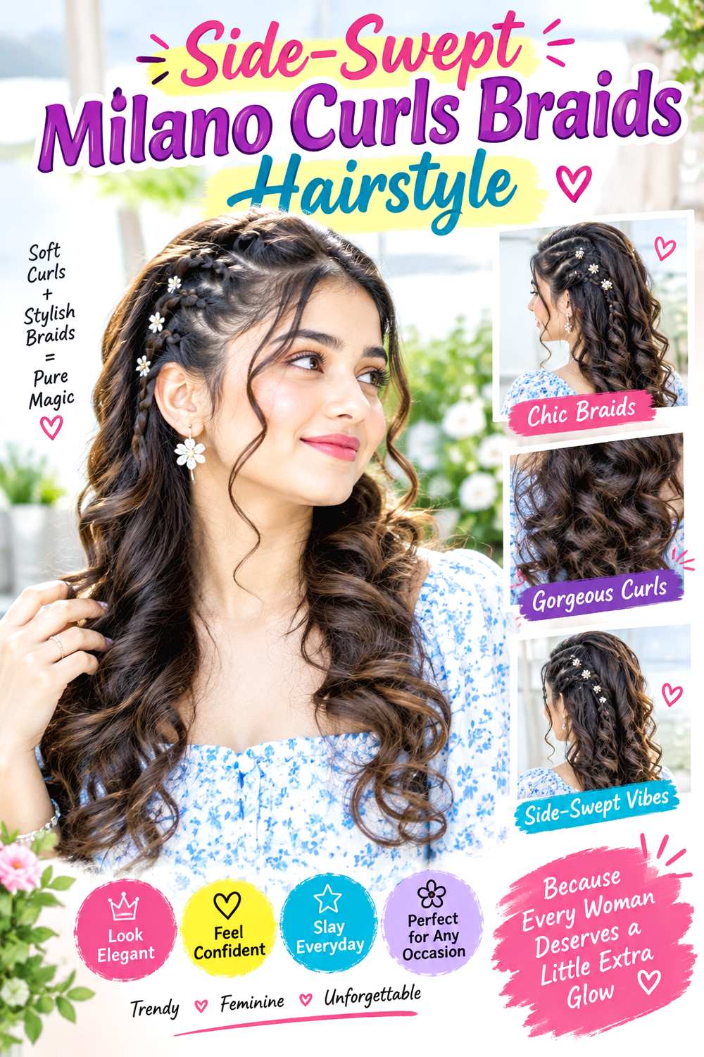 Side-Swept Milano Curls Braids Hairstyle