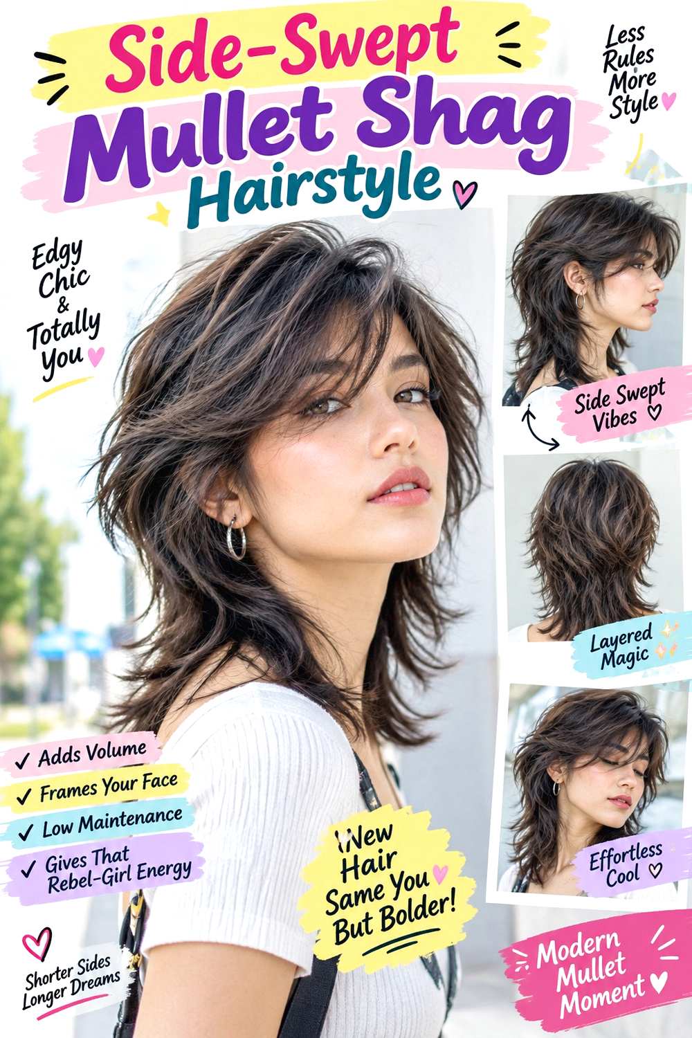 Side-Swept Mullet Shag Hairstyle
