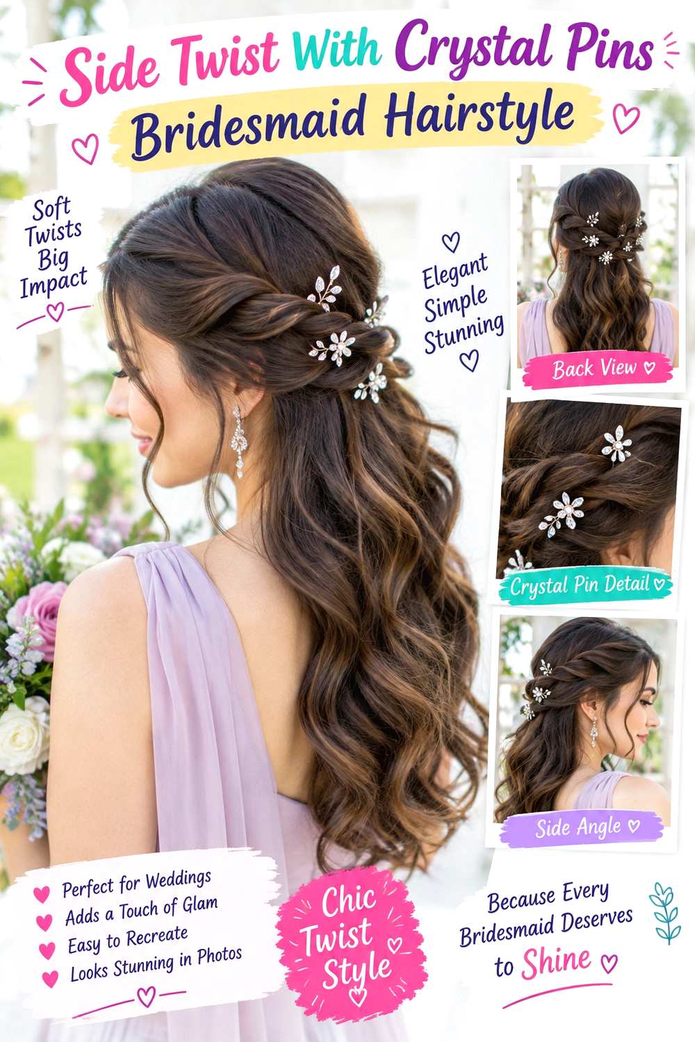 Side Twist With Crystal Pins Bridesmaid Hairstyle