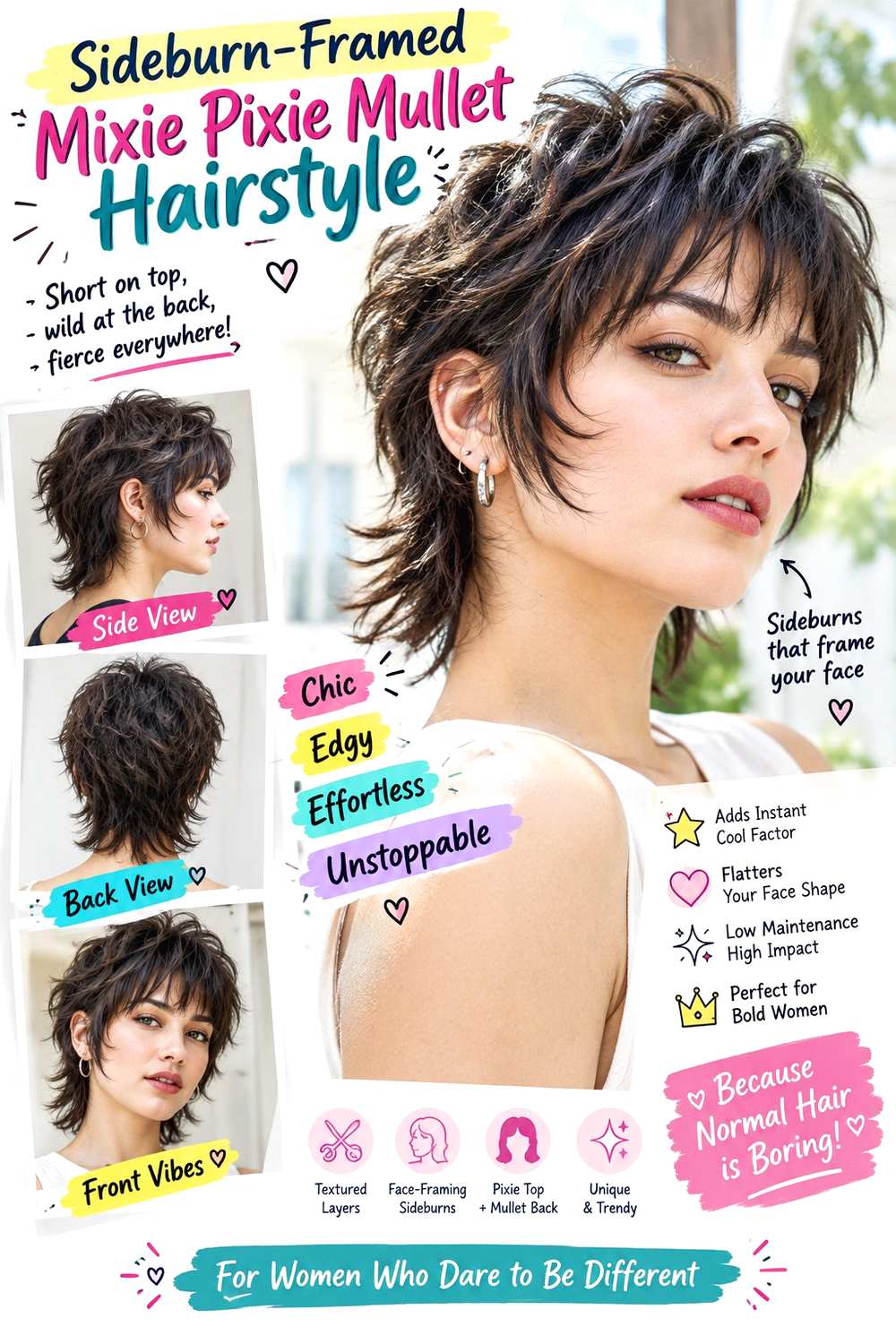 Sideburn-Framed Mixie Pixie Mullet Hairstyle