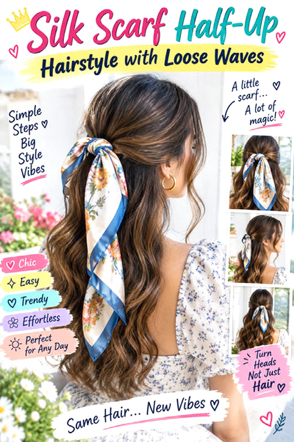 Silk Scarf Half-Up Hairstyle with Loose Waves hairstyle