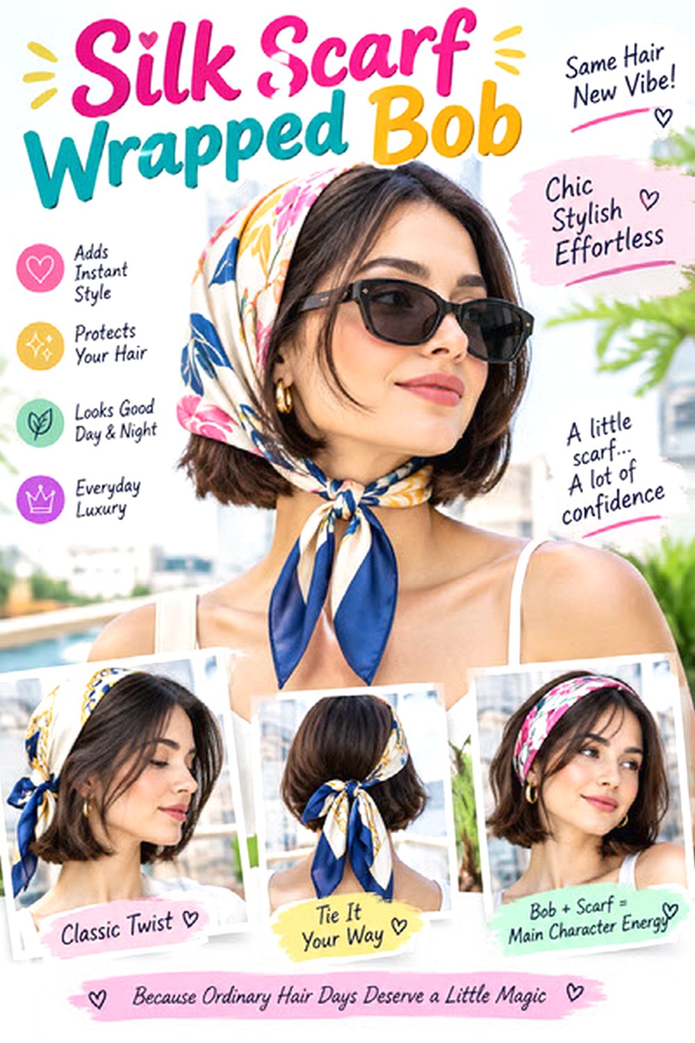 Silk Scarf Wrapped Bob hairstyle