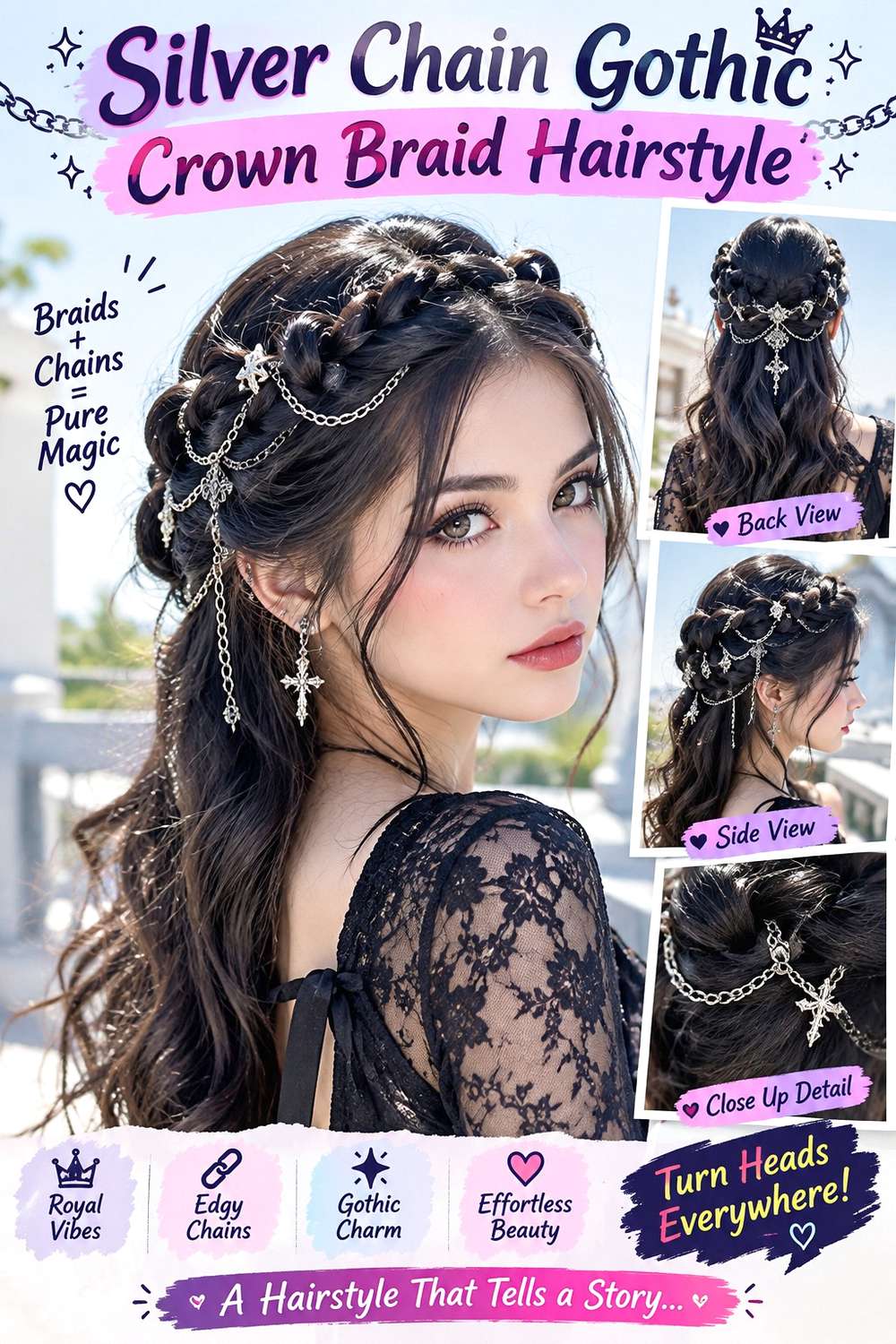 Silver Chain Gothic Crown Braid Hairstyle