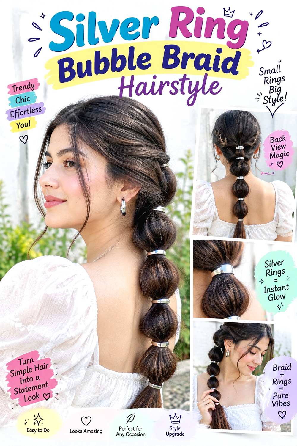 Silver Ring Bubble Braid Hairstyle