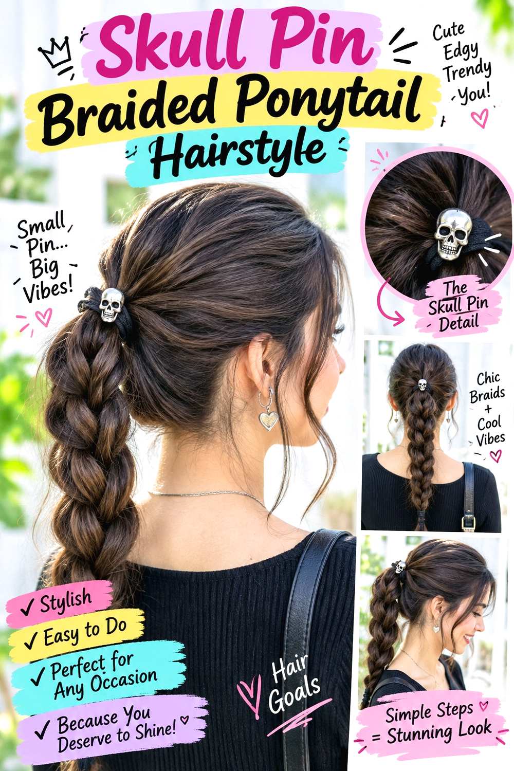 Skull Pin Braided Ponytail Hairstyle