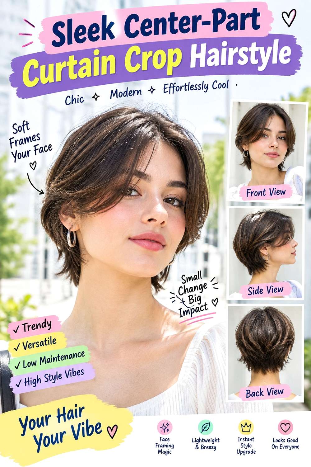 Sleek Center-Part Curtain Crop Hairstyle