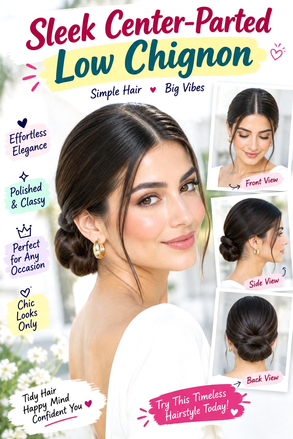 Sleek Center-Parted Low Chignon hairstyle