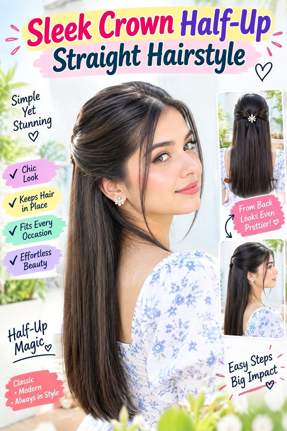Sleek Crown Half-Up Straight Hairstyle
