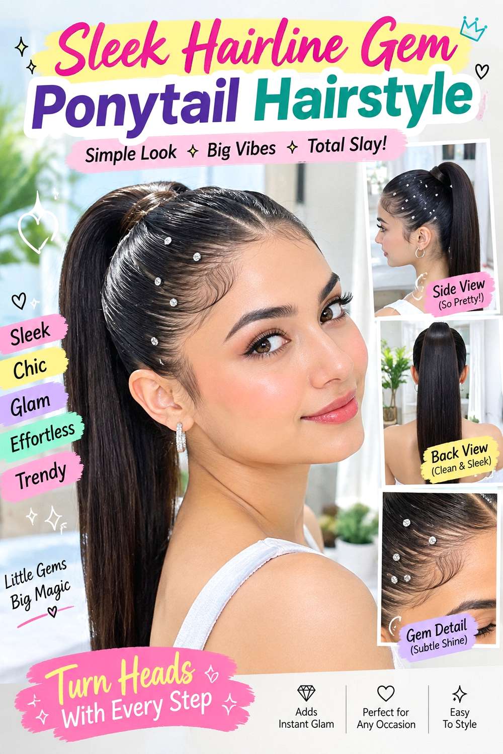 Sleek Hairline Gem Ponytail Hairstyle