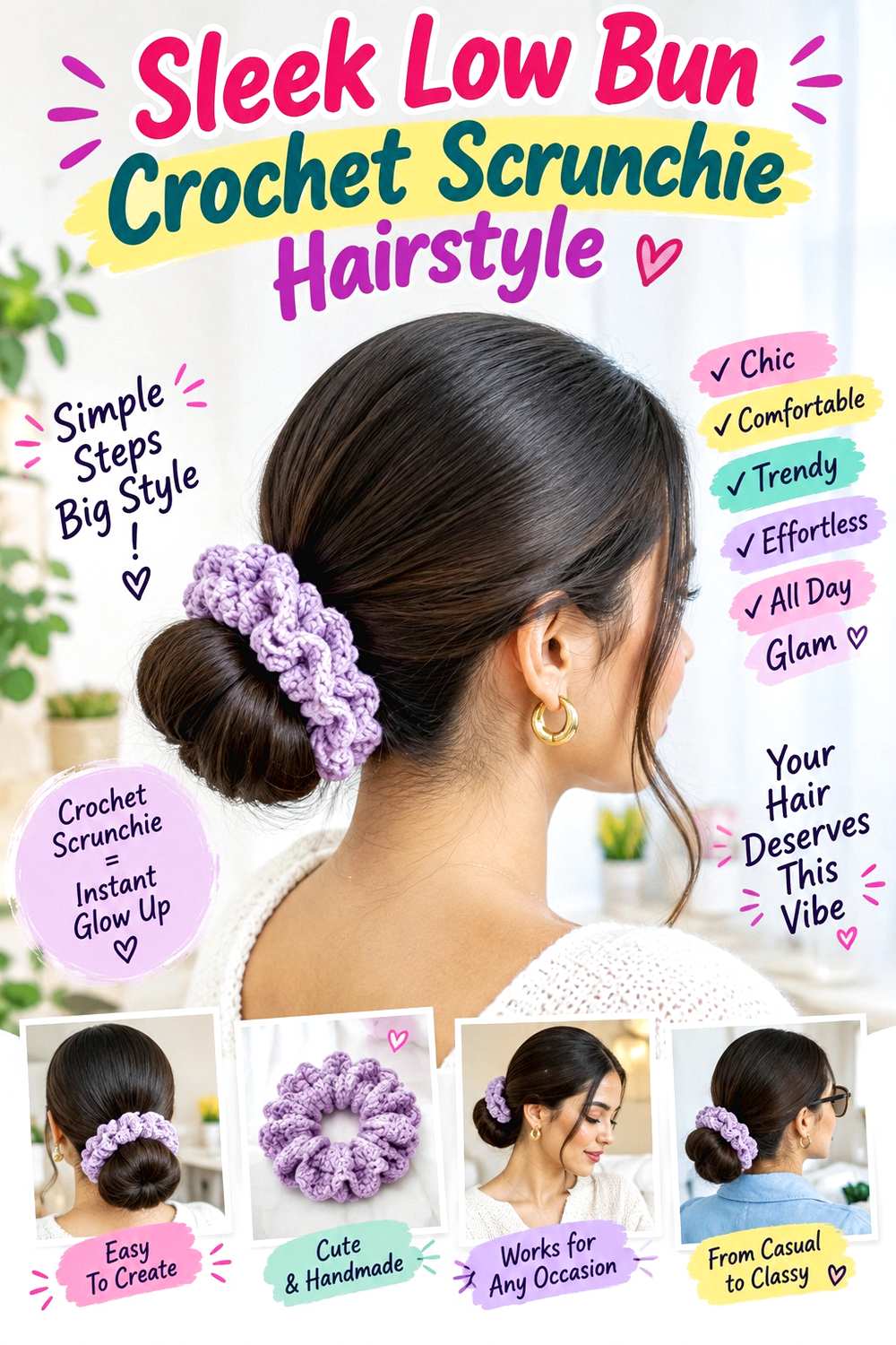 Sleek Low Bun Crochet Scrunchie Hairstyle