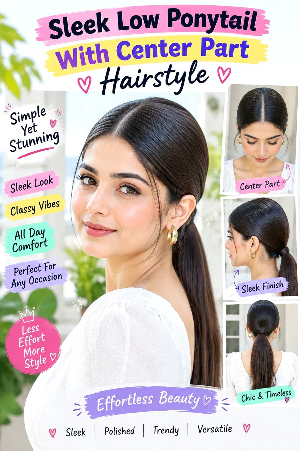 Sleek Low Ponytail With Center Part Hairstyle