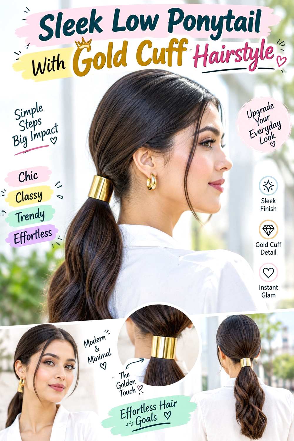 Sleek Low Ponytail With Gold Cuff Hairstyle