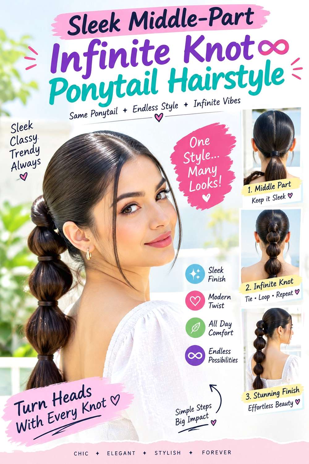 Sleek Middle-Part Infinite Knot Ponytail Hairstyle
