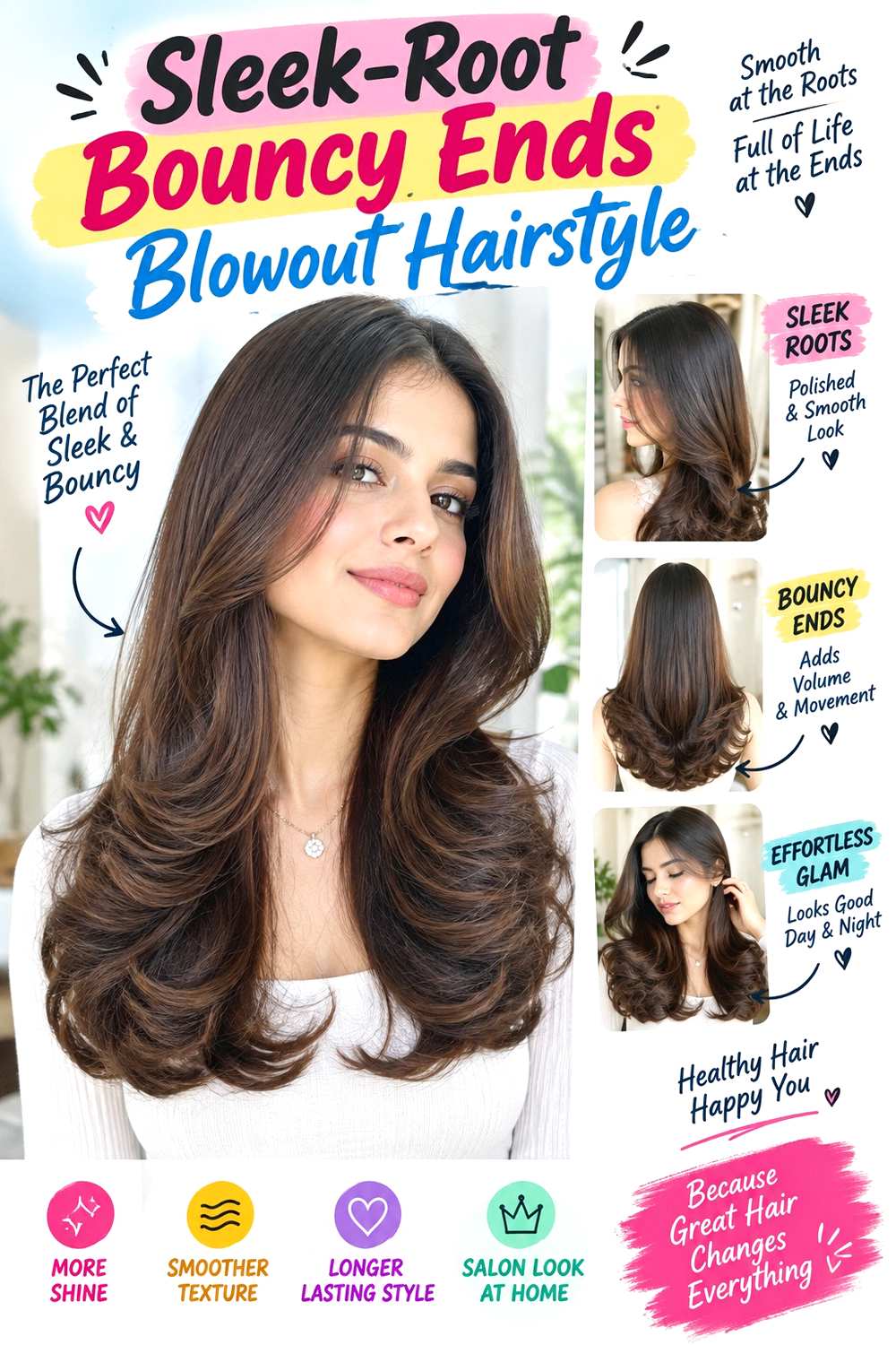 Sleek-Root Bouncy Ends Blowout Hairstyle