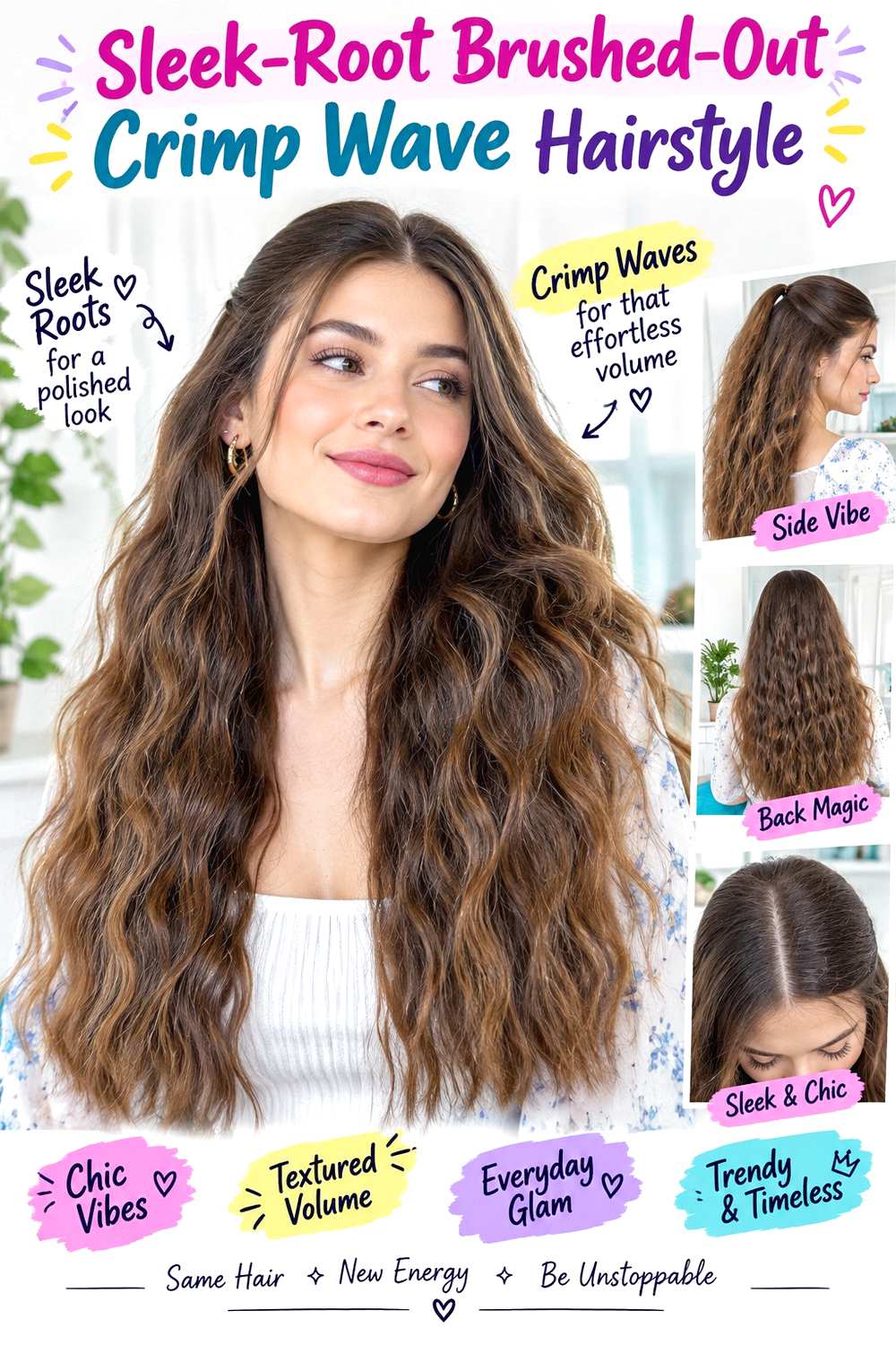 Sleek-Root Brushed-Out Crimp Wave Hairstyle
