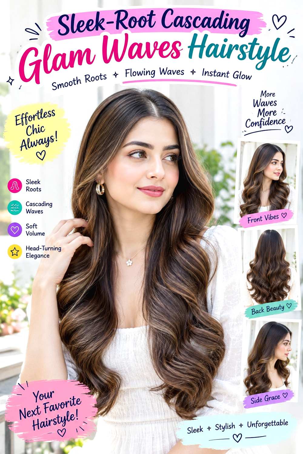 Sleek-Root Cascading Glam Waves Hairstyle