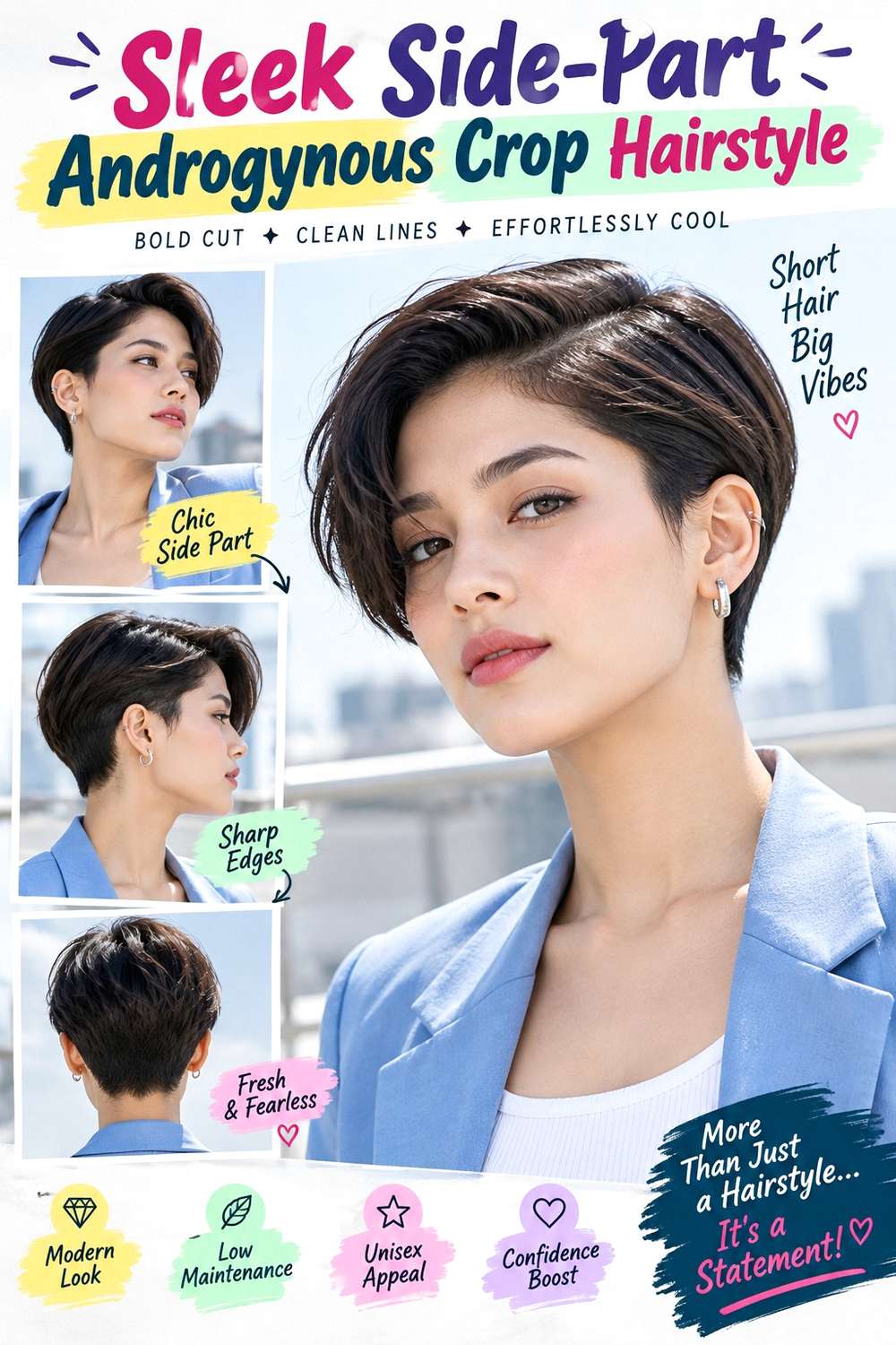 Sleek Side-Part Androgynous Crop Hairstyle