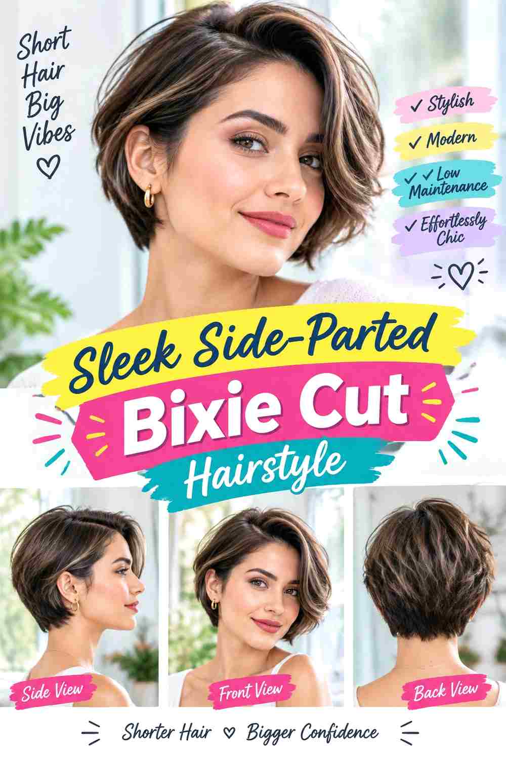 Sleek Side-Parted Bixie Cut Hairstyle